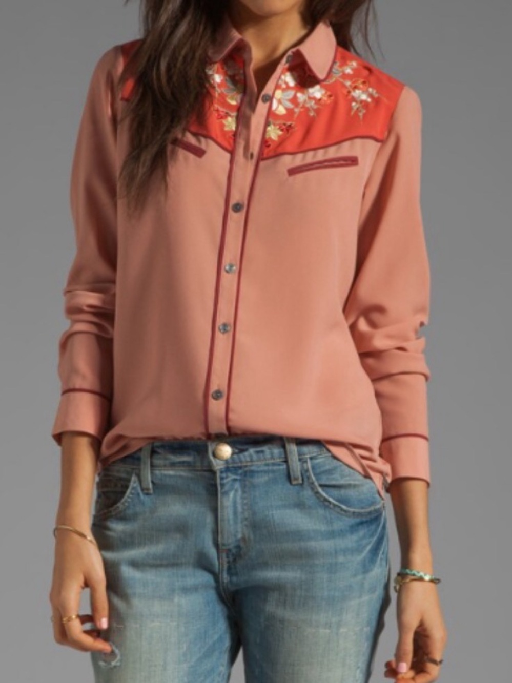 Maison Scotch Dusty Rose Embroidered Western Shirt Blouse Size 2